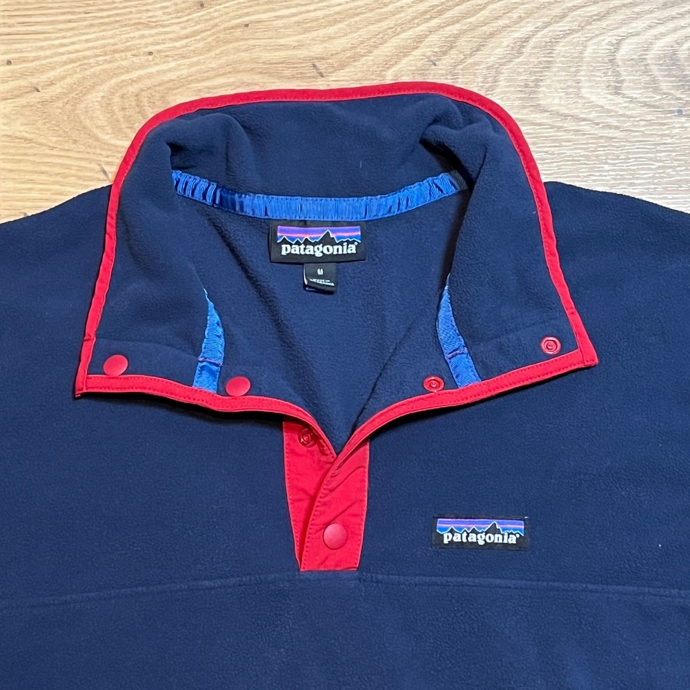 Patagonia Micro D Snap-T Fleece Mens Medium Navy Blue Red Trim Pullover Jacket - Picture 4 of 11